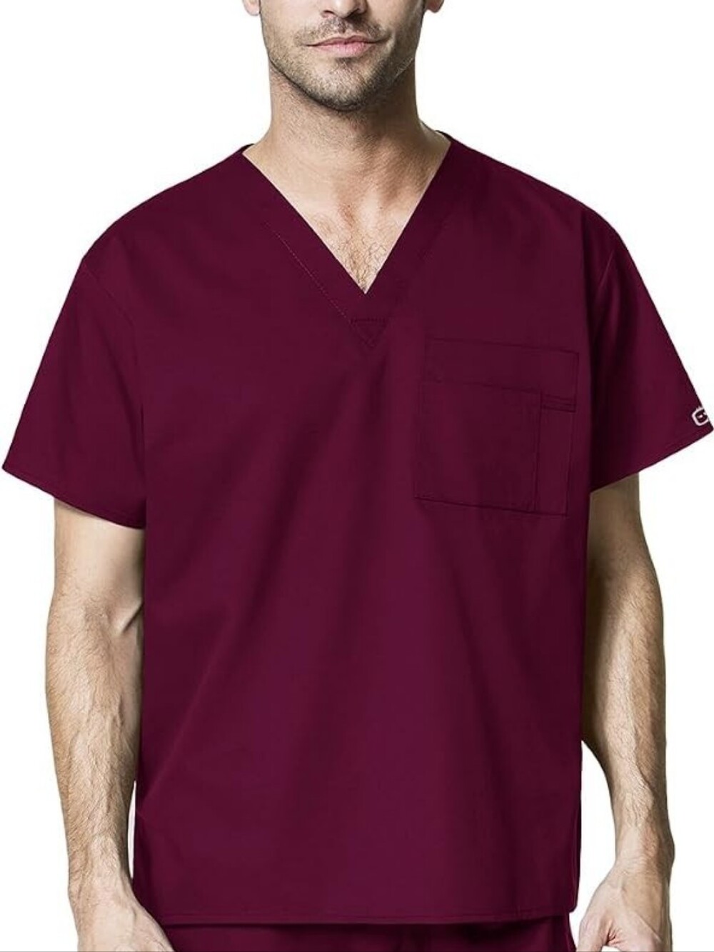 Men's V-Neck Medical Scrub Top - Wine